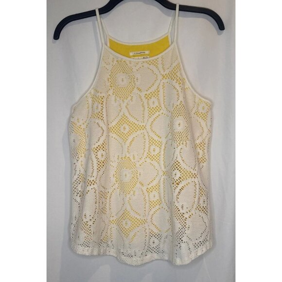 Anthropologie Tops - Anthropologie Women’s Cosette Yellow Lined Cutout Overlay Tank Top Sz XS